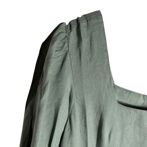 Harshman Bloom Sage Green Long Sleeve Square Neck Flounce Midi Dress Size S - Picture 6 of 12